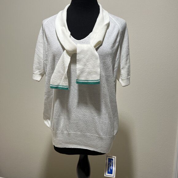NWT Sweater Neck Tie VTG Sz 42 White TRAVEL EASY Knit to Fit Preppy Secretary - Picture 1 of 15